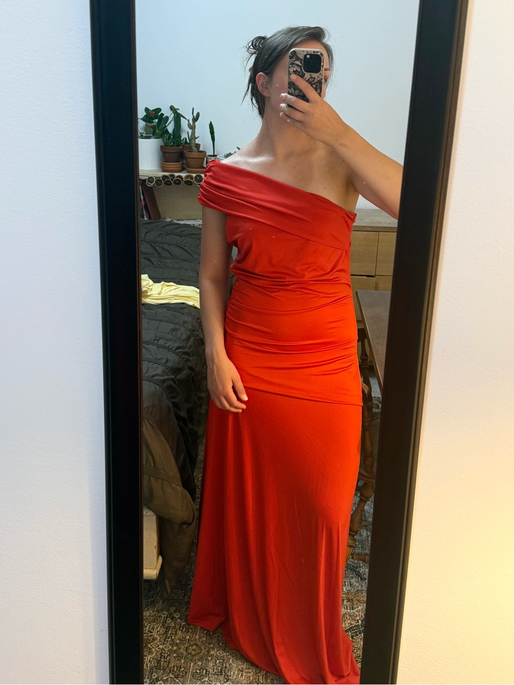 One-Shoulder Red Evening Gown